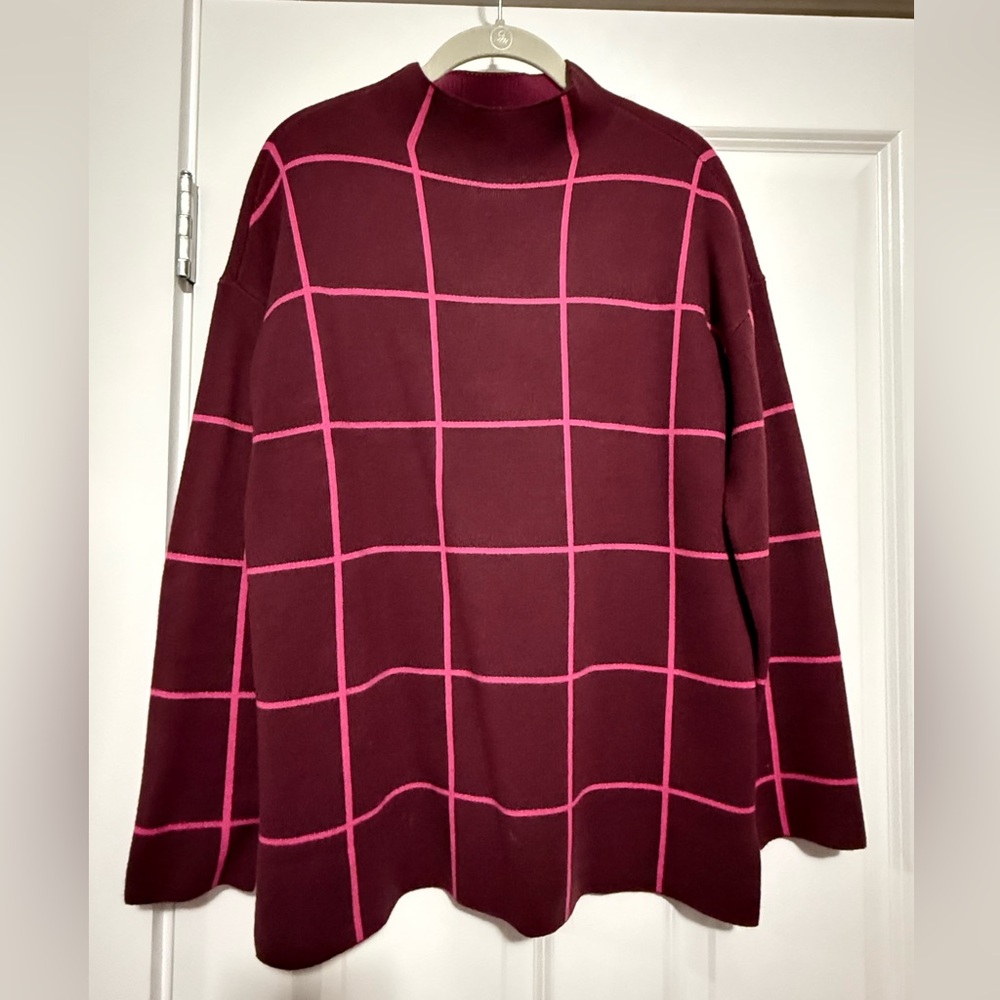 LOFT Burgundy and Pink Mock Neck Sweater